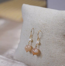 Load image into Gallery viewer, 18K Gold Plated 8mm Cherry Blossom Agate Beads Natural Gemstone Pearls Earrings