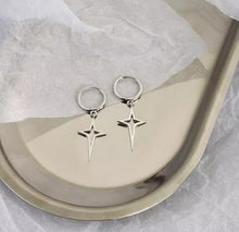 Load image into Gallery viewer, 14mm Hoop Surgical Stainless Steel Four Pointed Star Earrings 4cm
