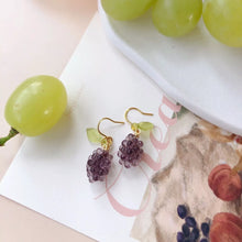Load image into Gallery viewer, 18K Gold Plated Grapes Glass Fruit Leaves Beads Earrings Dangle