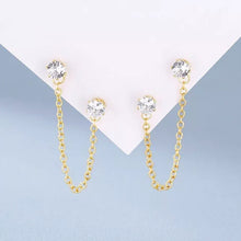 Load image into Gallery viewer, 18K Gold Plated 7-8mm Zirconia Double Piercing Earrings