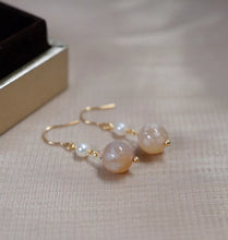 Load image into Gallery viewer, 18K Gold Plated 8mm Cherry Blossom Agate Beads Natural Gemstone Pearls Earrings