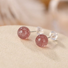 Load image into Gallery viewer, 14K Solid Gold/ S925 Sterling Silver 7mm Strawberry Quartz Post Earrings