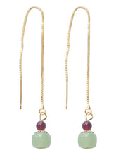 Load image into Gallery viewer, 18K Gold Plated S925 Silver Hetian Jade 10mm Garnet 4mm Earrings 12cm