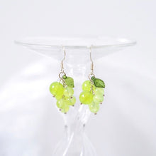 Load image into Gallery viewer, S925 Silver Lavender Jade Green Agate Amethyst 5-6mm Grape Leaf Dangle Earrings