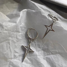 Load image into Gallery viewer, 14mm Hoop Surgical Stainless Steel Four Pointed Star Earrings 4cm