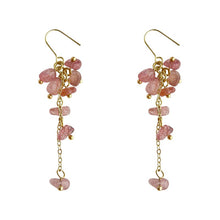 이미지를 갤러리 뷰어에 로드 , 18K Gold Plated Hook 3-6mm Strawberry Quartz Chips Dangle Earrings
