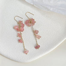 이미지를 갤러리 뷰어에 로드 , 18K Gold Plated Hook 3-6mm Strawberry Quartz Chips Dangle Earrings