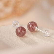 Load image into Gallery viewer, 14K Solid Gold/ S925 Sterling Silver 7mm Strawberry Quartz Post Earrings