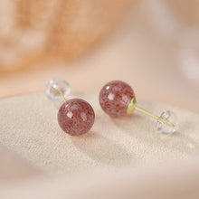 Load image into Gallery viewer, 14K Solid Gold/ S925 Sterling Silver 7mm Strawberry Quartz Post Earrings