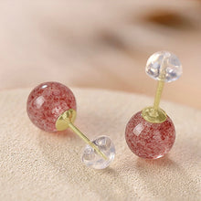 Load image into Gallery viewer, 14K Solid Gold/ S925 Sterling Silver 7mm Strawberry Quartz Post Earrings
