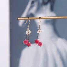 이미지를 갤러리 뷰어에 로드 , 18K Gold Plated S925 5mm Pink Chinese Bayberry Petal Ab Flower Earrings