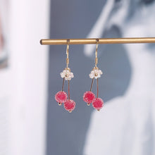 이미지를 갤러리 뷰어에 로드 , 18K Gold Plated S925 5mm Pink Chinese Bayberry Petal Ab Flower Earrings