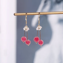 이미지를 갤러리 뷰어에 로드 , 18K Gold Plated S925 5mm Pink Chinese Bayberry Petal Ab Flower Earrings