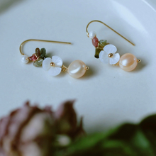 Load image into Gallery viewer, 18K Gold Plated Mother of Pearls Tourmaline Dangle Earrings Handmade