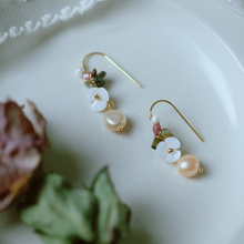 Load image into Gallery viewer, 18K Gold Plated Mother of Pearls Tourmaline Dangle Earrings Handmade