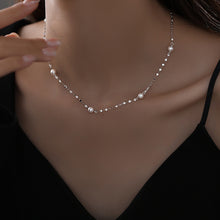 将图片加载到图库查看器,Stainless steel sparkle chain necklace with 3-4mm freshwater pearls, adjustable 16-18 inches with spring ring clasp, hypoallergenic and elegant.