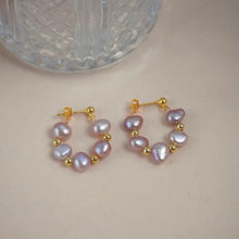Load image into Gallery viewer, 18K Gold Plated 4mm Purple Pearls Baroque Earrings