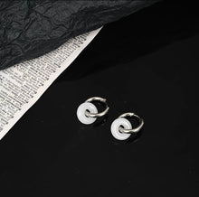 Load image into Gallery viewer, Surgical Steel 15mm Huggie Hoop 12mm Glaze Donut Jade Earrings