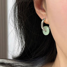 Load image into Gallery viewer, Surgical Steel 15mm Huggie Hoop 12mm Glaze Donut Jade Earrings