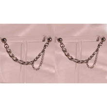 Load image into Gallery viewer, Figaro and curb chain double piercing earrings, available as a single piece or a pair, combining classic chain designs with a modern twist.