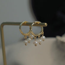 将图片加载到图库查看器,Tourmaline/Pearls/Strawberry Quartz 18K Gold Plated Hoop Earrings