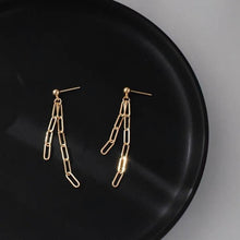 Load image into Gallery viewer, 18K gold-plated paperclip chain earrings with a 10x4mm design. Modern and minimalist, suitable for casual and formal wear.
