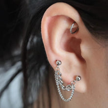 Load image into Gallery viewer, Double piercing 4.8mm chunky Cuban chain stud earrings made of surgical stainless steel, with a gothic punk Kpop style, available as 1 piece or 1 pair.