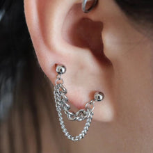 Load image into Gallery viewer, Double piercing 4.8mm chunky Cuban chain stud earrings made of surgical stainless steel, with a gothic punk Kpop style, available as 1 piece or 1 pair.