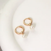 Load image into Gallery viewer, Minimalist 18K Gold Plated/ Silver Steel 3-4mm AAA Button Pearls/ Dangle Huggie Earrings for Women | Dainty Earrings