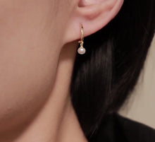 Load image into Gallery viewer, Minimalist 18K Gold Plated/ Silver Steel 3-4mm AAA Button Pearls/ Dangle Huggie Earrings for Women | Dainty Earrings