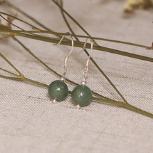 Load image into Gallery viewer, S925 dangle earrings with natural Burmese green jade jadeite 8mm Grade A round beads, elegant and stylish.