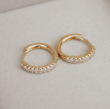 Load image into Gallery viewer, A trio of 18K Gold Plated S925 Huggies in 8mm, 10mm, and 12mm sizes, made from sterling silver and plated with 18K gold.