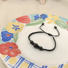 이미지를 갤러리 뷰어에 로드 , Chinese style gemstone bracelet with obsidian or strawberry quartz beads, woven with red strings, adjustable from 6.5 to 8 inches.