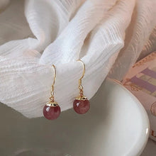 将图片加载到图库查看器,Gold plated S925 AAA red strawberry quartz dangle earrings