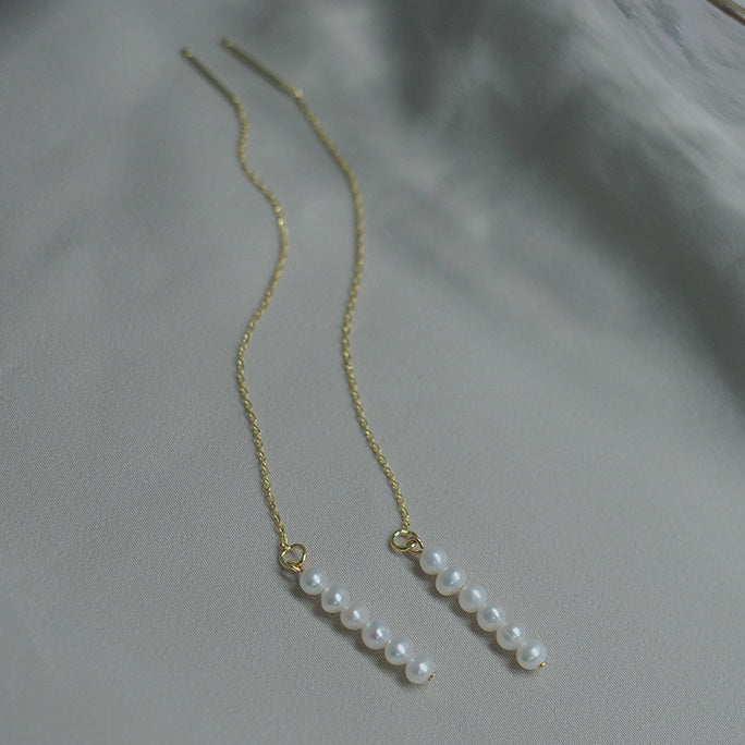 18k Gold Filled Row of Baroque Pearls Threader Earrings