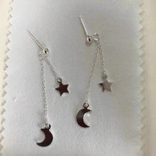 Load image into Gallery viewer, Korean fashion style stainless steel earrings with a 10mm star charm and a 16mm moon charm, featuring a 5 to 5.5cm drop.