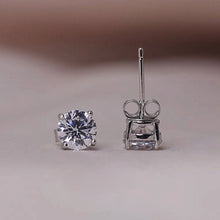 将图片加载到图库查看器,Pair of sterling silver stud earrings featuring 3/4/5mm moissanite stones in prong settings