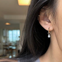 Load image into Gallery viewer, Gold Plated Surgical Steel 15mm Hoop 6mm Pear Cut Zirconia Earrings