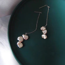 Load image into Gallery viewer, Stainless steel 6-7mm Keshi natural pearls elegant threader earrings, 12cm in length, perfect as bridal and bridesmaid gifts.