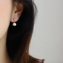 将图片加载到图库查看器,18K gold plated earrings with 5mm and 8mm button freshwater pearls, hypoallergenic and elegant.
