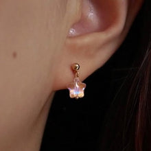 Load image into Gallery viewer, 18K gold plated earrings with 8mm clear AB star rainbow glass colored glaze lampwork beads, hypoallergenic and stylish.