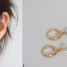 Load image into Gallery viewer, 18K gold plated steel hoop earrings with 5mm mini cubic zirconia stones and lever back design, hypoallergenic and elegant.