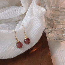 将图片加载到图库查看器,Gold plated S925 AAA red strawberry quartz dangle earrings