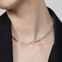 Load image into Gallery viewer, Minimalist solid stainless steel necklace with a trendy Figaro chain design, adjustable 16-18 inches, hypoallergenic and stylish.