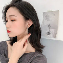 Load image into Gallery viewer, Surgical steel Korean fashion chain link earrings with 2cm rectangle charm stick design, hypoallergenic and stylish.