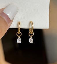 Load image into Gallery viewer, Gold Plated Surgical Steel 15mm Hoop 6mm Pear Cut Zirconia Earrings