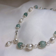 将图片加载到图库查看器,S925 silver summer palace style 8mm dark green jade with 6mm natural pearls flower cap beads necklace