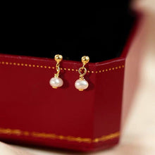 Load image into Gallery viewer, A pair of 18K gold-plated stud earrings with 4mm mini freshwater button pearls.