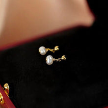 Load image into Gallery viewer, A pair of 18K gold-plated stud earrings with 4mm mini freshwater button pearls.