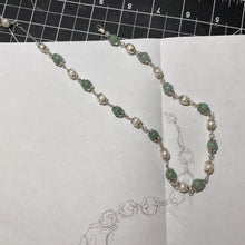 将图片加载到图库查看器,S925 silver summer palace style 8mm dark green jade with 6mm natural pearls flower cap beads necklace